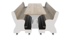 Hoogzit tafel L150 x B64 cm Wit met Grey craft oak met banken Tangara Groothandel voor de Kinderopvang Kinderdagverblijfinrichting